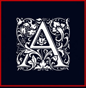 Decorative letter A with floral ornament on dark background, ART Pathos.